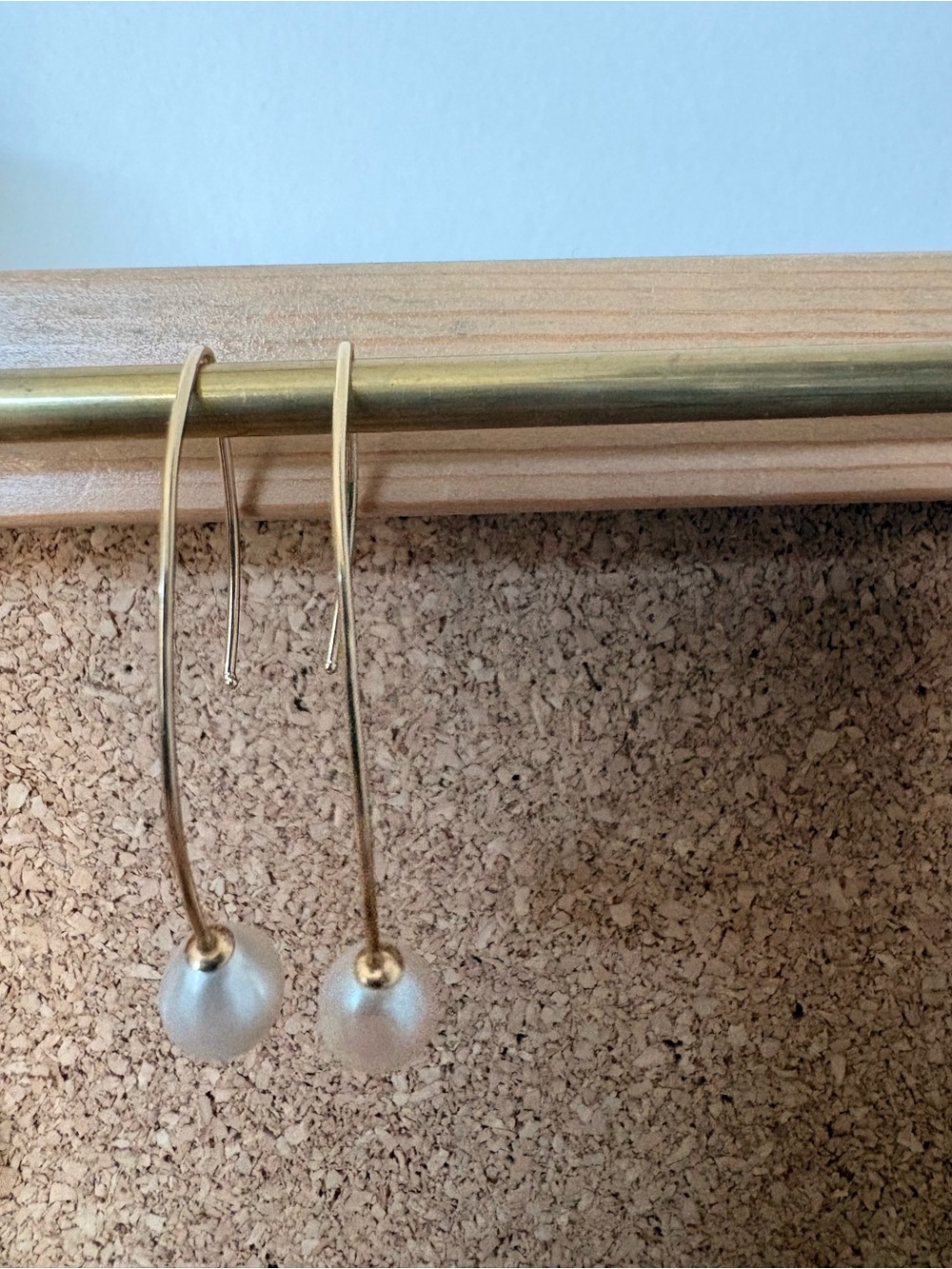 14K Gold Cultured Freshwater Pearl Arch Drop Earrings | Modern Open Hoops